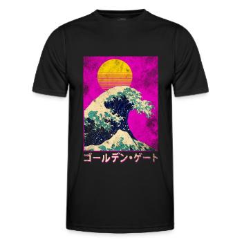 Grosse Welle in Japan im Vaporwave Stil - Männer Funktions-T-Shirt - Schwarz - Vorne - AI Model Male 178 dark (178cm)