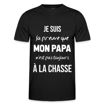 La preuve que mon papa pas toujours chasse - T-shirt sport Homme - noir - Devant - AI Model Male 178 dark (178cm)