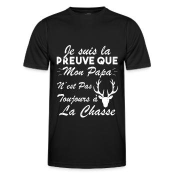 la preuve que mon papa pas toujours chasse - T-shirt sport Homme - noir - Devant - AI Model Male 178 dark (178cm)