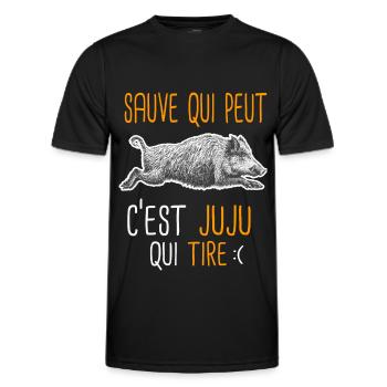 c'est juju qui tire Cadeau Humour Chasse Chasseur - T-shirt sport Homme - noir - Devant - AI Model Male 178 dark (178cm)