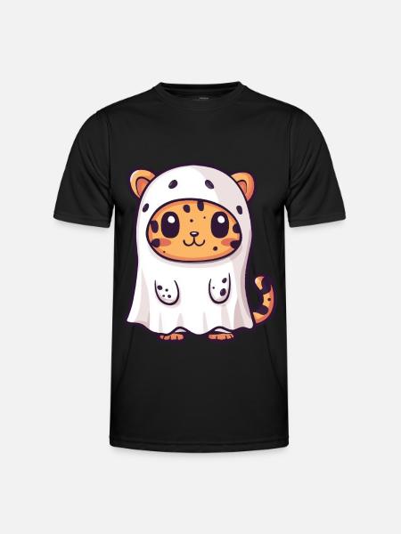 Leopard Halloween Comic Ghost - Men's Functional T-Shirt - black