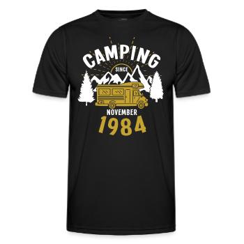 Birthday: Camping since November 1984 Motorhome - Men's Functional T-Shirt - black - Front - AI Model Male 178 dark (178cm)