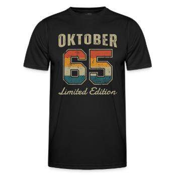 Geburtstag: Oktober 1965 - Limited Edition Retro - Männer Funktions-T-Shirt - Schwarz - Vorne - AI Model Male 178 dark (178cm)