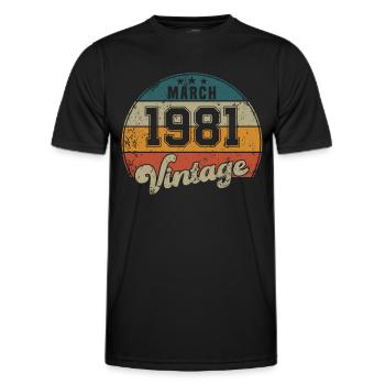 Anniversaire Vintage - Mars 1981 - Idée cadeau - T-shirt sport Homme - noir - Devant - AI Model Male 178 dark (178cm)
