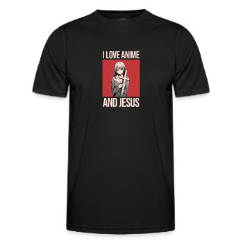 Ich liebe Anime und Jesus - Manga Stil. - Männer Funktions-T-Shirt - Schwarz - Vorne - AI Model Male 178 dark (178cm)
