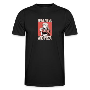 Ich liebe Anime und Pizza - Manga Stil - Männer Funktions-T-Shirt - Schwarz - Vorne - AI Model Male 178 dark (178cm)