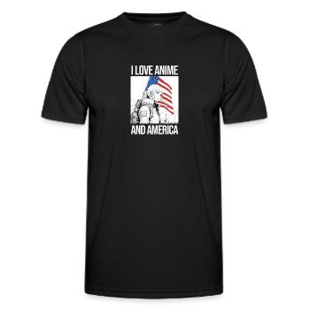 Ich liebe Anime und Amerika - Manga Stil. - Männer Funktions-T-Shirt - Schwarz - Vorne - AI Model Male 178 dark (178cm)