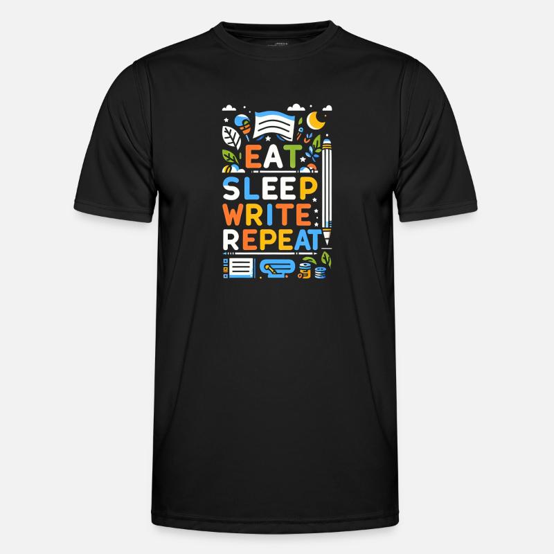 Eat Sleep Write Repeat 5 - Männer Funktions-T-Shirt - Schwarz