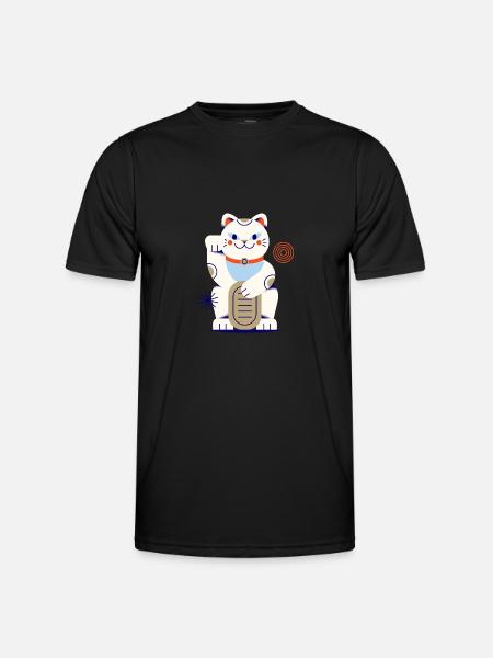 Maneki Neko, Gatto, Gatto fortunato, Neko, Giapponese - Maglietta sportiva per uomo - nero