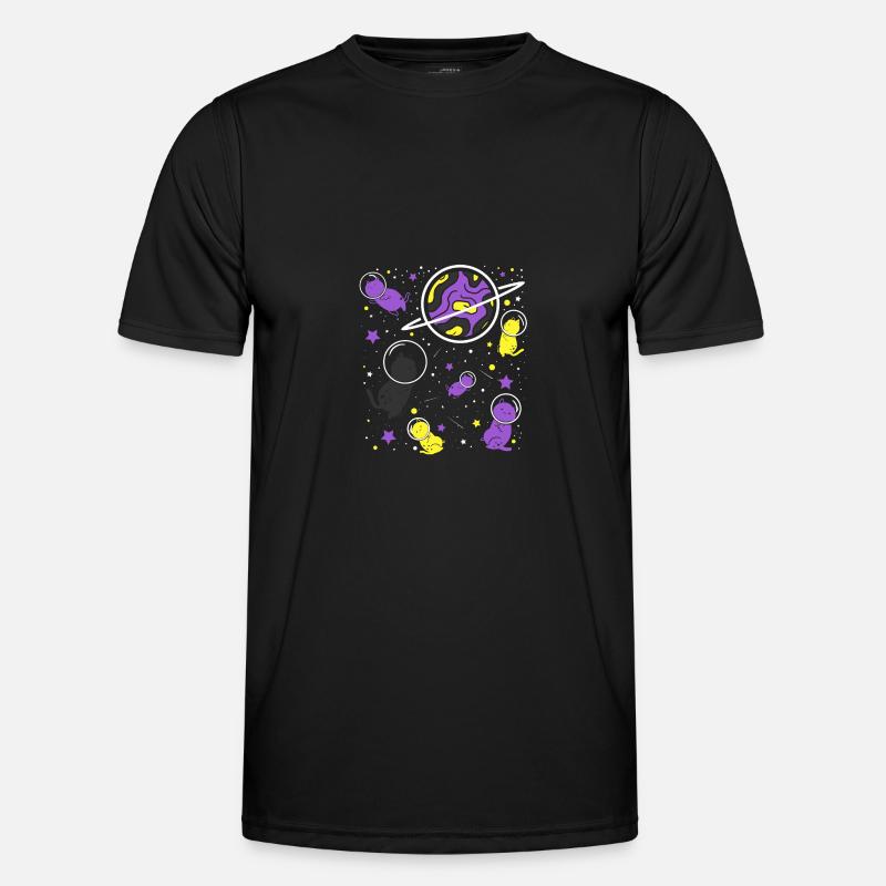 Nonbinary Pride Katze im Weltraum - Männer Funktions-T-Shirt - Schwarz