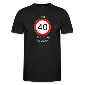 40 years but crisp script white - Men's Functional T-Shirt - black - Front - AI Model Male 178 dark (178cm)