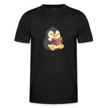 Pingouin lisant un livre - T-shirt sport Homme - noir - Devant - AI Model Male 178 dark (178cm)