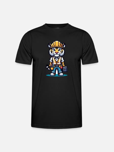 Cute Tiger Construction Worker - Men's Functional T-Shirt - black