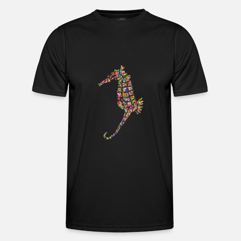 Regenbogenfarbenes Seepferd - Männer Funktions-T-Shirt - Schwarz
