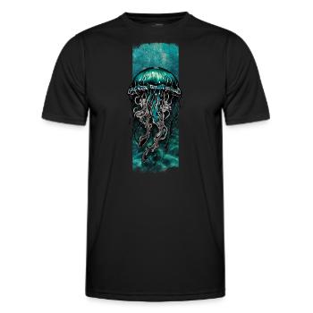 Dérive azur : conception de méduse cyan - T-shirt sport Homme - noir - Devant - AI Model Male 178 dark (178cm)