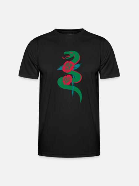 retro tattoo snake with roses - Men's Functional T-Shirt - black