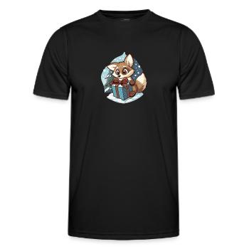 Cute fox unwraps gift - Men's Functional T-Shirt - black - Front - AI Model Male 178 dark (178cm)