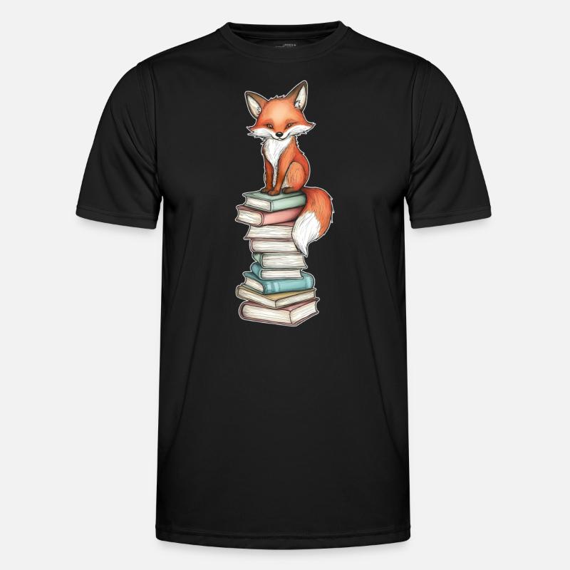 Fox on stack of books - Men's Functional T-Shirt - black