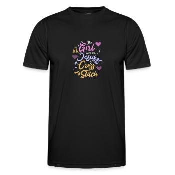 Cross Stitch Cross Stitch Embroidery - Men's Functional T-Shirt - black - Front - AI Model Male 178 dark (178cm)