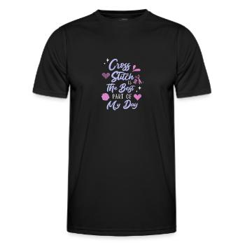 Cross Stitch Cross Stitch Embroidery - Men's Functional T-Shirt - black - Front - AI Model Male 178 dark (178cm)