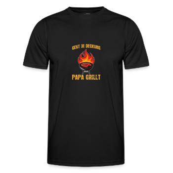Papa grillt Grillsaison Barbecue BBQ Grill Grillen - Männer Funktions-T-Shirt - Schwarz - Vorne - AI Model Male 178 dark (178cm)
