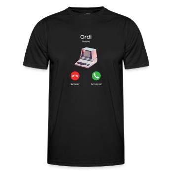 appel de l'ordi - T-shirt sport Homme - noir - Devant - AI Model Male 178 dark (178cm)