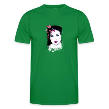 Woman, Green Eyes,Butterflies, Face,Painting - Men's Functional T-Shirt - kelly green - Front - AI Model Male 178 dark (178cm)