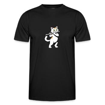 Katze spielt Flöte - Männer Funktions-T-Shirt - Schwarz - Vorne - AI Model Male 178 dark (178cm)