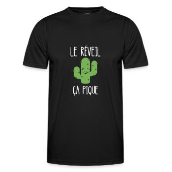 le réveil ça pique - T-shirt sport Homme - noir - Devant - AI Model Male 178 dark (178cm)