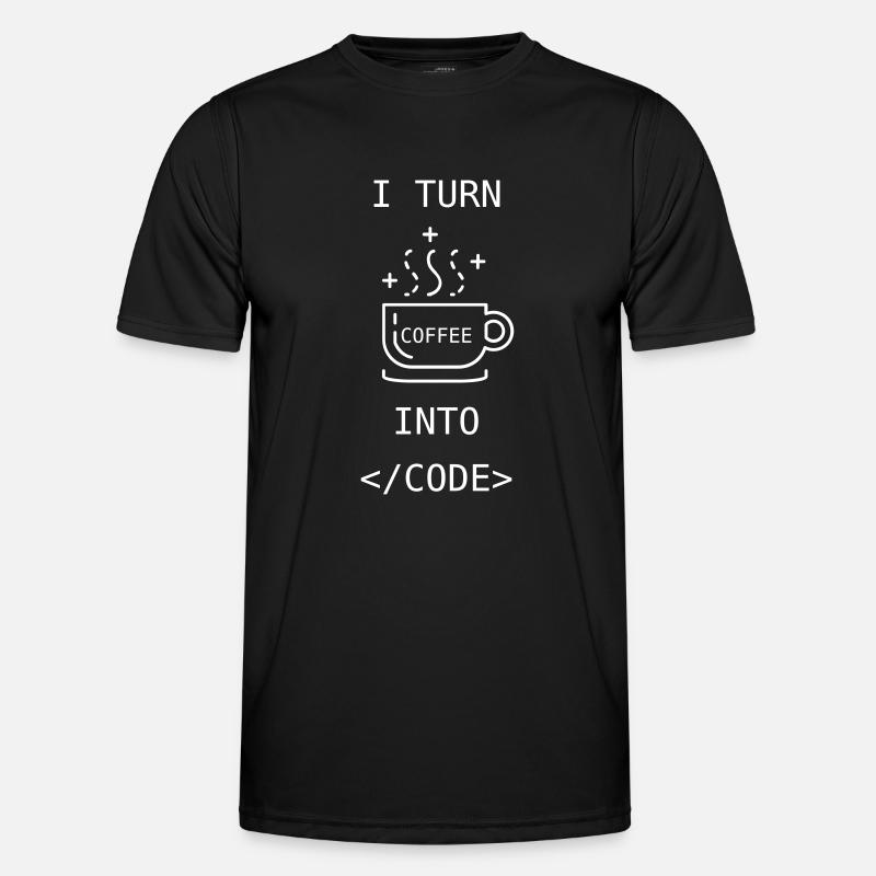 I turn coffee into code Männer Funktions-T-Shirt