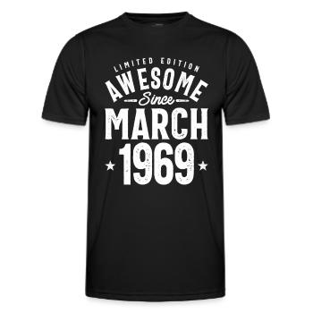 March 1969 Birthday 54 Years Old - Men's Functional T-Shirt - black - Front - AI Model Male 178 dark (178cm)