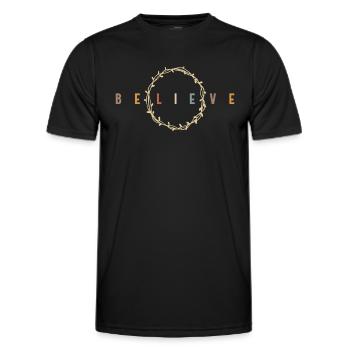 Believe - Inspirational Christian Quote - Men's Functional T-Shirt - black - Front - AI Model Male 178 dark (178cm)