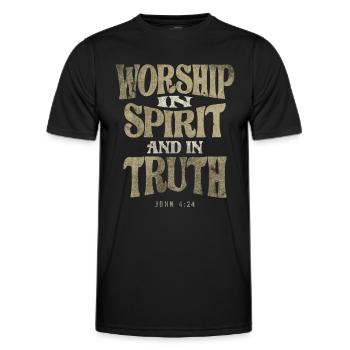 Worship in Spirit and in Truth - Christian Quote - Men's Functional T-Shirt - black - Front - AI Model Male 178 dark (178cm)