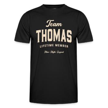 Team Thomas Lifetime Member Name Thomas - Men's Functional T-Shirt - black - Front - AI Model Male 178 dark (178cm)