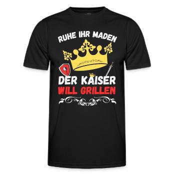 Ruhe ihr Maden der Kaiser will grillen - Männer Funktions-T-Shirt - Schwarz - Vorne - AI Model Male 178 dark (178cm)