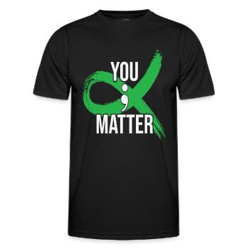 You Matter Motivational Sayings Green Comma Ribbon - Men's Functional T-Shirt - black - Front - AI Model Male 178 dark (178cm)
