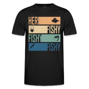 Here Fish Fishy Hunting Cool Fisherman Retro - Men's Functional T-Shirt - black - Front - AI Model Male 178 dark (178cm)