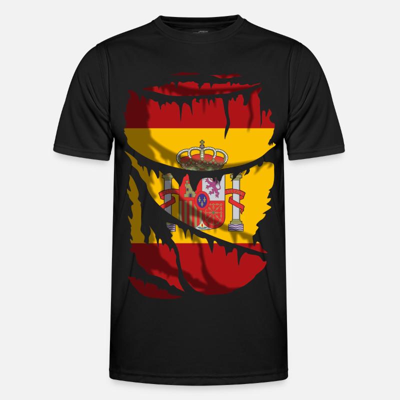 Flagge Spaniens mit dem Schild, zerbrochener Stoffeffekt Männer Funktions-T-Shirt