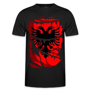 Drapeau de l’Albanie, effet tissu cassé ou déchiré - T-shirt sport Homme - noir - Devant - AI Model Male 178 dark (178cm)