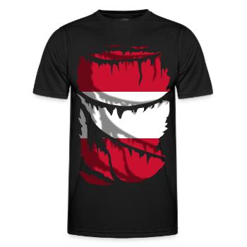 Flagge Österreichs, zerbrochener oder zerrissener Stoffeffekt - Männer Funktions-T-Shirt - Schwarz - Vorne - AI Model Male 178 dark (178cm)