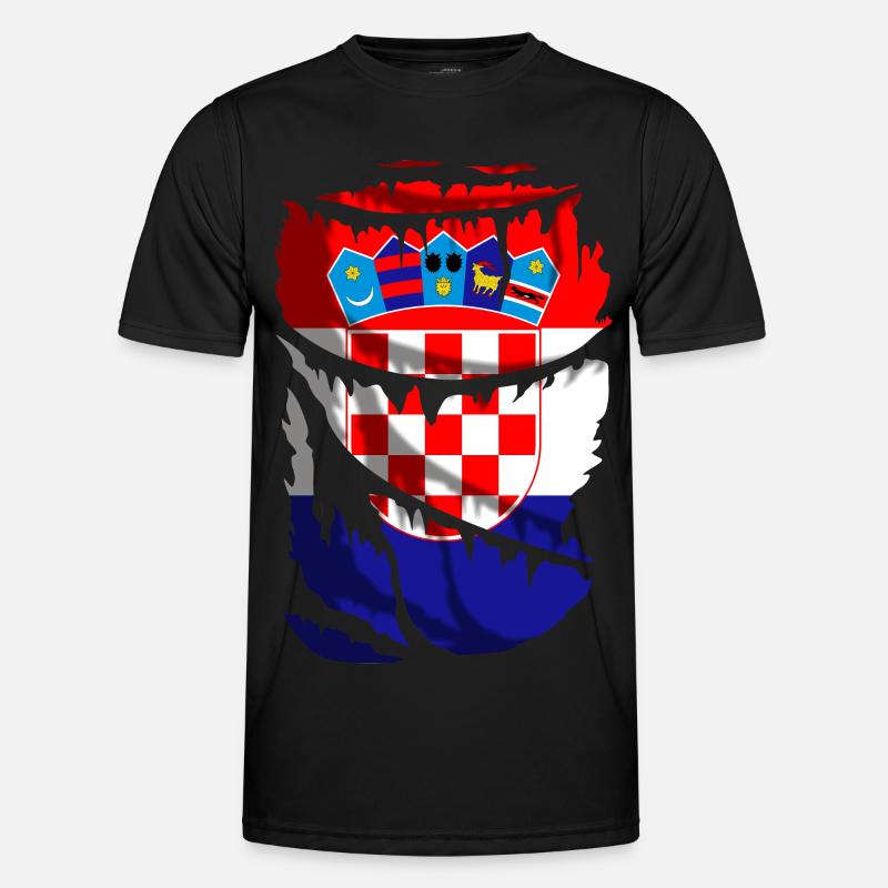 Flagge Kroatiens, zerbrochener oder zerrissener Stoffeffekt - Männer Funktions-T-Shirt - Schwarz