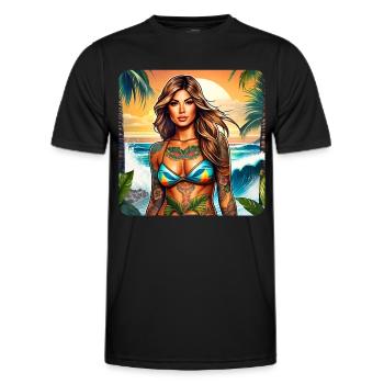 Fille de plage sexy avec des tatouages - T-shirt sport Homme - noir - Devant - AI Model Male 178 dark (178cm)