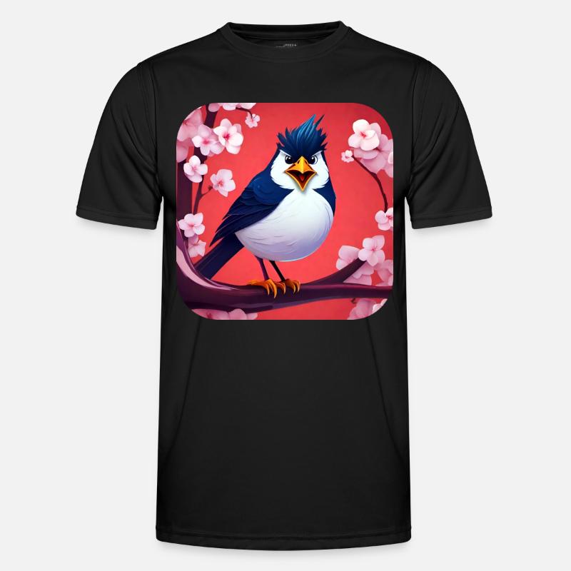 Lustiger kleiner Vogel mit Kirschblüten Männer Funktions-T-Shirt