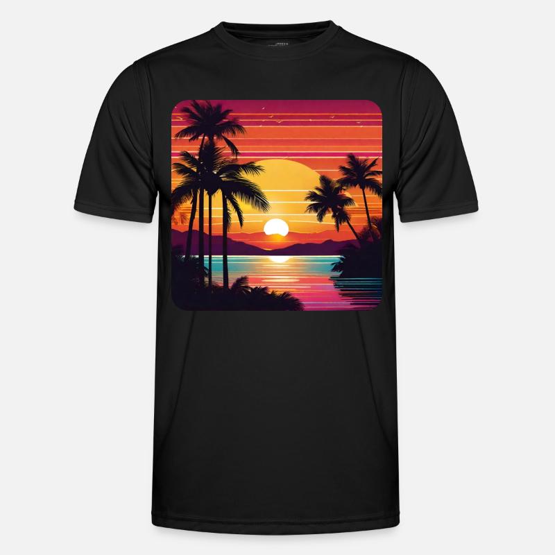 Atmospheric sunset with palm trees - Men's Functional T-Shirt - black