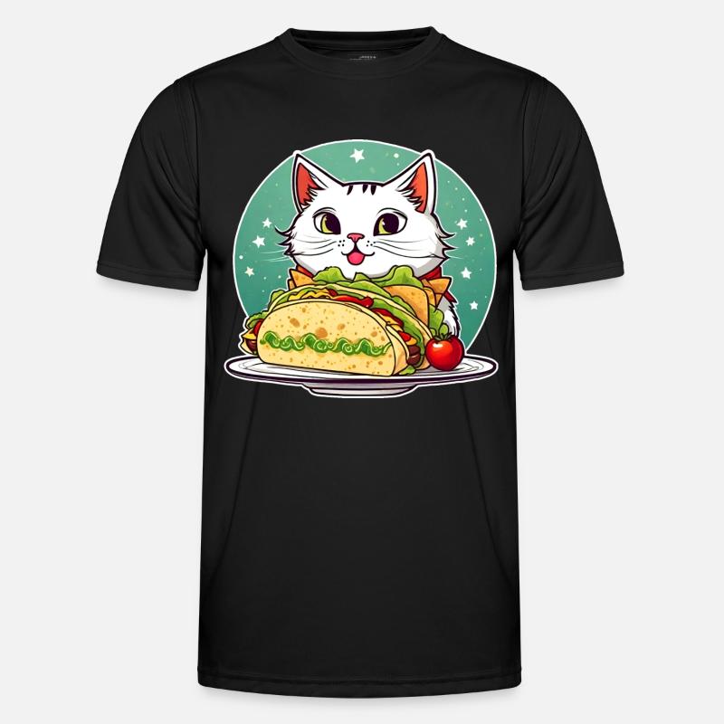 Cute cat with taco - Men's Functional T-Shirt - black