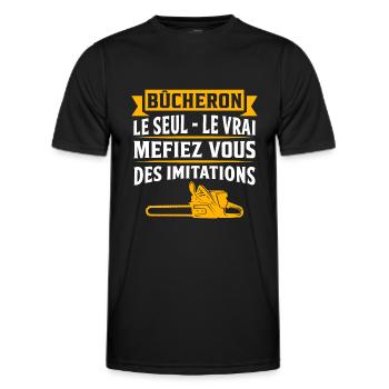 cadeau bûcheron t-shirt bucheron - T-shirt sport Homme - noir - Devant - AI Model Male 178 dark (178cm)