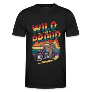Sloth Rides Motorcycle LGBTQ Rainbow Banner - Men's Functional T-Shirt - black - Front - AI Model Male 178 dark (178cm)