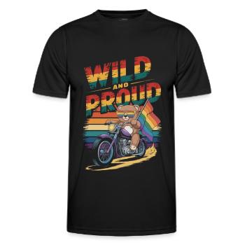 Teddy Bear Rides Motorcycle LGBTQ Rainbow Banner - Men's Functional T-Shirt - black - Front - AI Model Male 178 dark (178cm)