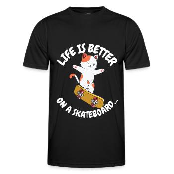 Life is Better on a Skateboard Skate Cat - Men's Functional T-Shirt - black - Front - AI Model Male 178 dark (178cm)