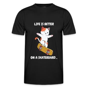 Life is Better on a Skateboard Skate Cat - Men's Functional T-Shirt - black - Front - AI Model Male 178 dark (178cm)